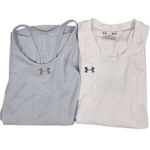 bundle 2 Under Armour Workout Tank Tops blue/white high neck size small